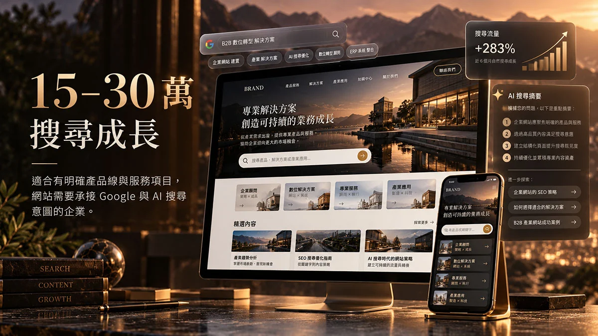 台北網頁設計方案｜15–30 萬 搜尋成長